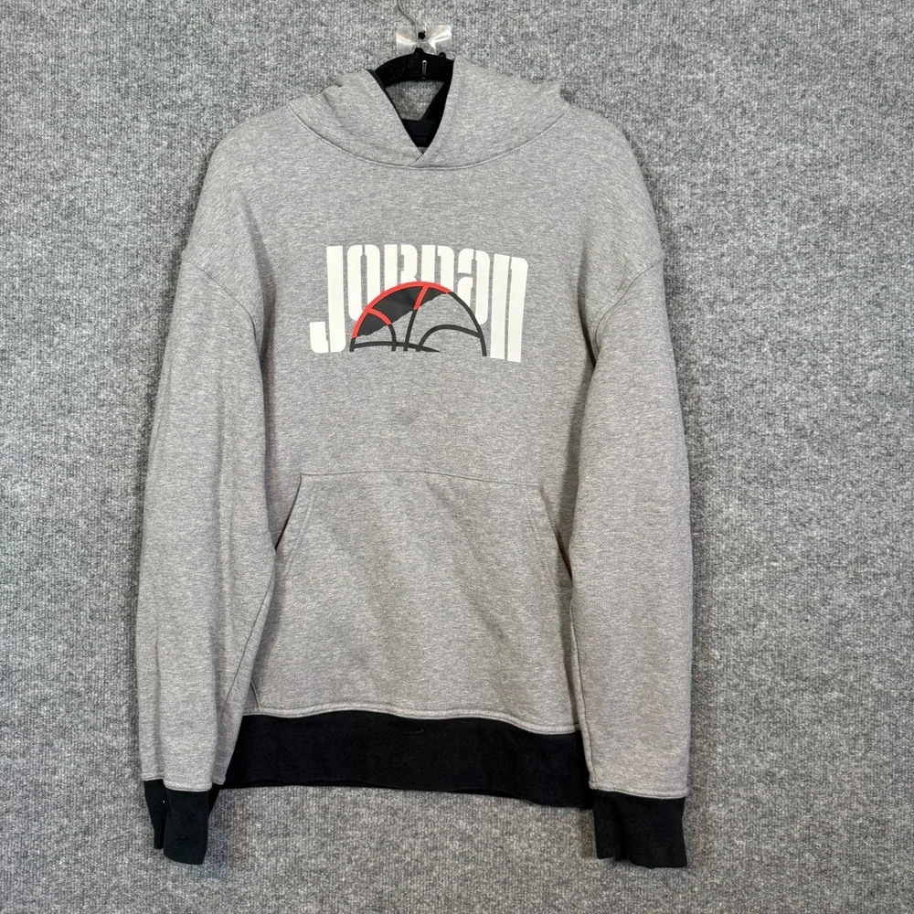 Jordan Hoodie‎ Mens XL Gray Black Fleece Sweater Pullover Jumpman Sweatshirt Fit